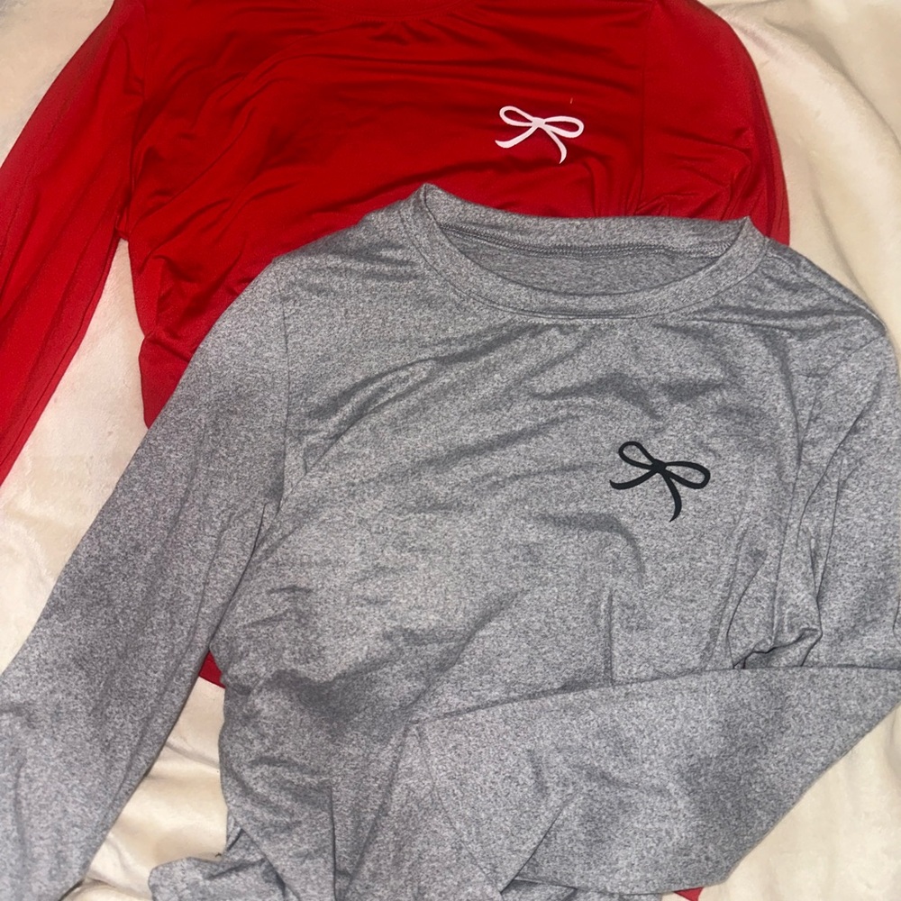 Red and Gray Long Sleeve Shirts with Bow Detail